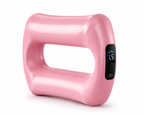 Woman using a pink electric waist massager for abdominal muscle stimulation and waist toning